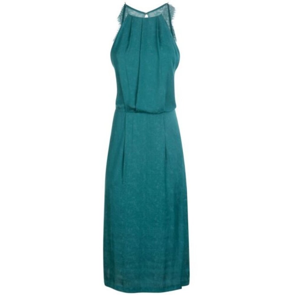 Samsoe & Samsoe Willow ML Long Cut Out Lace Back Brocade Green Dress - Picture 1 of 14